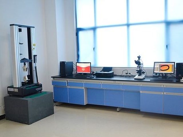 In-house testing laboratory with tensile tester